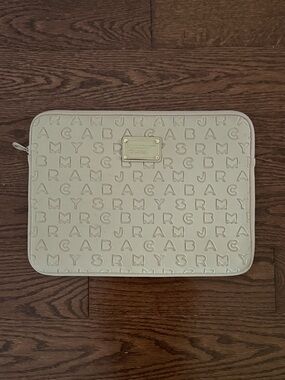 Marc by Marc Jacobs Beige Embossed Logo Zip Pouch with Gold Plaque